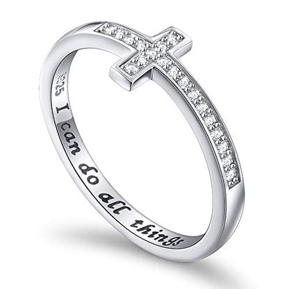 DAOCHONG 925 Sterling Silver Sideways Cross Ring Inspirational Jewelry - style: Cross