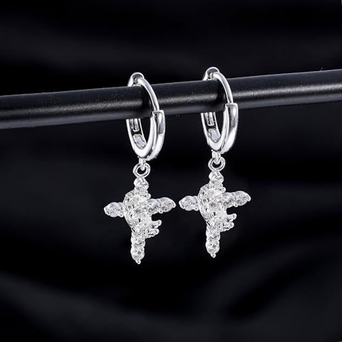 Crystal Cross Hoop Earrings Women, Gold Plated - color: silver