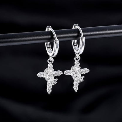 Crystal Cross Hoop Earrings Women, Gold Plated - color: silver