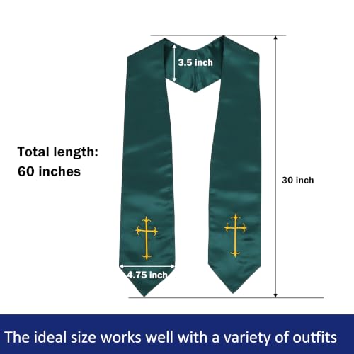 Clergy Stole, Choir Stole with Cross Embroidery 60'' - color: Forest