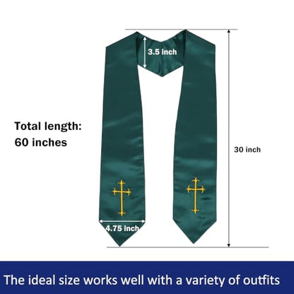Clergy Stole, Choir Stole with Cross Embroidery 60'' - color: Forest