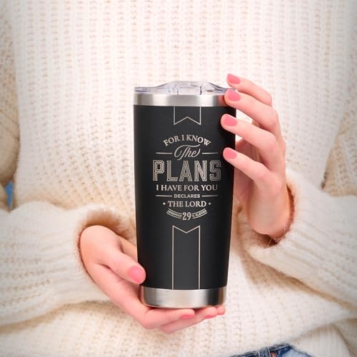 Christian Art Gifts Large 18 oz. Stainless Steel Travel Tumbler for Men & Women - color: Black/Know the Plans