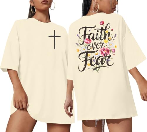 Christian Shirts Women Oversized Jesus God T Shirts Bible Verse Tees Tops - color: Apricot, size: XX-Large