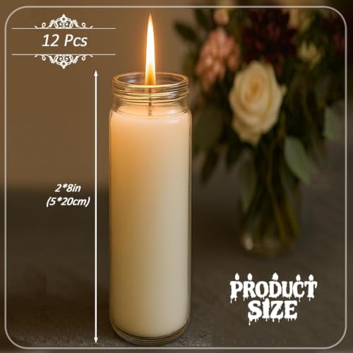 12-Pack of 2x8 Inch White Candles in Glass, Unscented Prayer Candle,Suitable for Various Occasions Such as:Memorials,Religious,Catholicism,Churches,Altars,Vigils,etc.