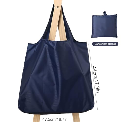 Large 50lbs Heavy Duty Reusable Foldable Grocery and Shopping Tote Bags - Washable Polyester Bags in Pocket - color: Blue