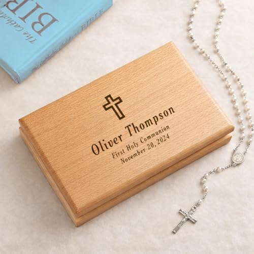 Personalized First Communion Cross Valet Box - Religious Keepsake Box