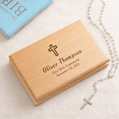 Personalized First Communion Cross Valet Box - Religious Keepsake Box
