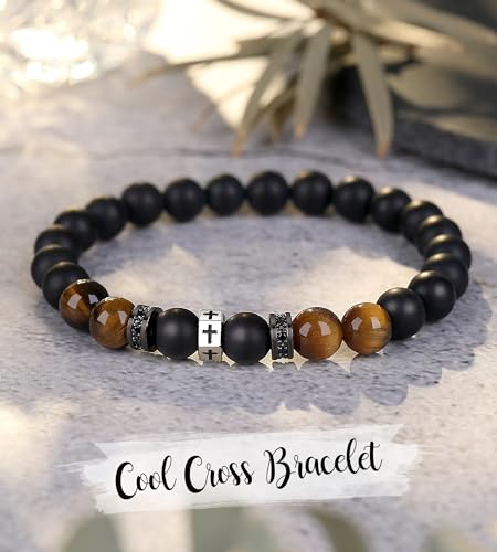 TONY & SANDY Christian Gift for Him Kids Teen Boys Adults Men Cross Bracelet Son Grandson Birthday Graduation Easter Religious Gifts for Men Christmas - style: Christian Men ( 8 Inches )