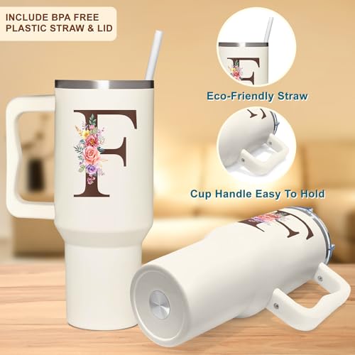 Personalized Gifts for Women, Customized Mother's Day, Birthday, Xmas Gift For Grandma, Mom, Wife, Friends, Sisters, Coworkers, Monogrammed Tumbler 40oz with Lid and Straw - color: F