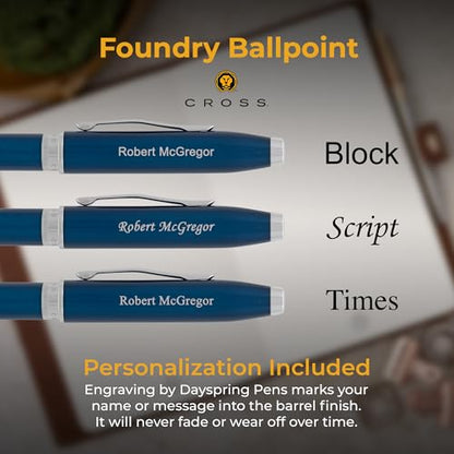 Cross Foundry Personalized Ballpoint Pen in Translucent Blue, Chrome Trim - color: Translucent Blue