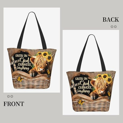 Bible Tote Bags for Women Christian Gifts Religious Church Shoulder Bag - color: Cow