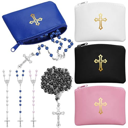 Dansydaisy 8 Pcs Rosary Pouch Beads Necklace Set - color: Peaceful Colors, style: Cross
