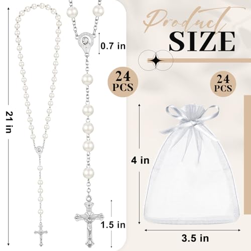 ROCEEI 24 Set Catholic Rosary Bead Bulk 8mm Glass Pearl Beads - color: White