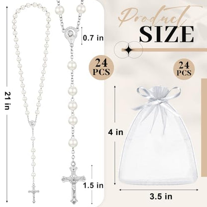 ROCEEI 24 Set Catholic Rosary Bead Bulk 8mm Glass Pearl Beads - color: White