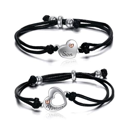 POPLYKE 925 Sterling Silver Infinity/Cow/Wing/Cross/Heart Bracelet for Mom and Daughter Jewelry Birthday - style: Motherandson bracelet Set