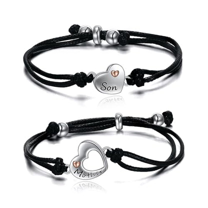 POPLYKE 925 Sterling Silver Infinity/Cow/Wing/Cross/Heart Bracelet for Mom and Daughter Jewelry Birthday - style: Motherandson bracelet Set