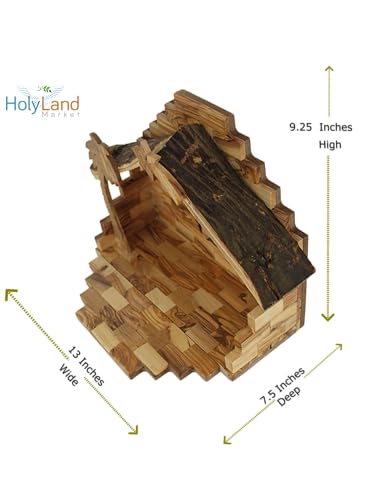 Holy Land Market Inspirational Christmas Decorations Indoor Nativity Set - Antique Style Olive Wood Handmade 12-Piece Faceless Nativity, Rustic Stable - Christmas Table Decor - Contemporary Art