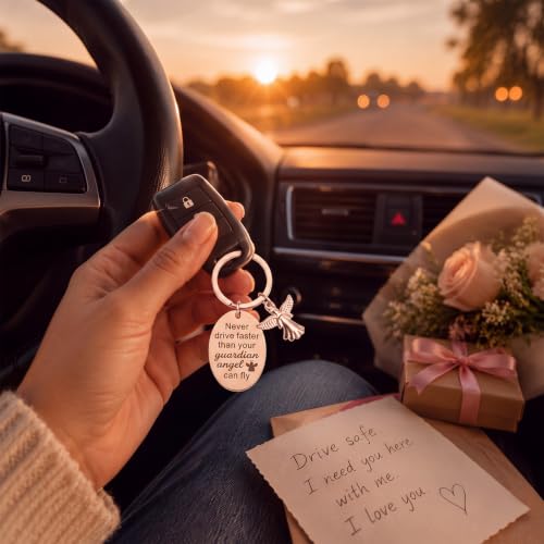 Hotop Sweet Guardian Angel Keychain New Driver Key Ring Gift - color: Rose Gold