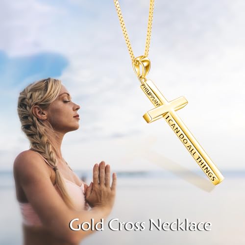 POPLYKE Cross Necklace 925 Sterling Silver Philippians 4:13 I Can Do All The Things Inspirational Necklace Gifts for Women Men 20+2'' - color: Gold