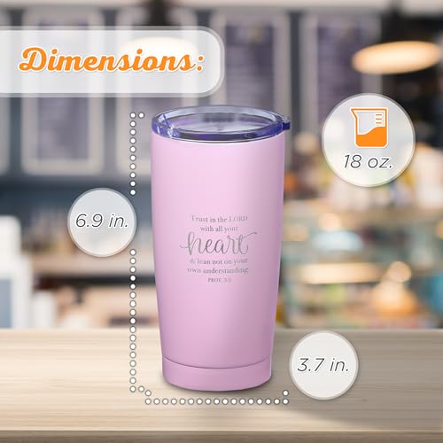Christian Art Gifts Stainless Steel Double-Wall Vacuum Insulated Travel Mug 18 oz Pink Tumbler with Lid for Women Inspirational Bible Verse - Trust in the Lord - Proverbs 3:5 - color: Pink/Trust in the Lord