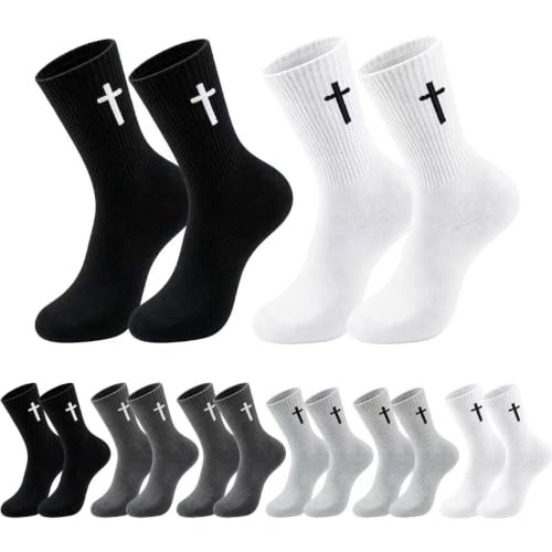 8 Pairs Cross Socks, Christian Socks for Men Women,US Size 6-12 - color: W+b+dg+lg - 8