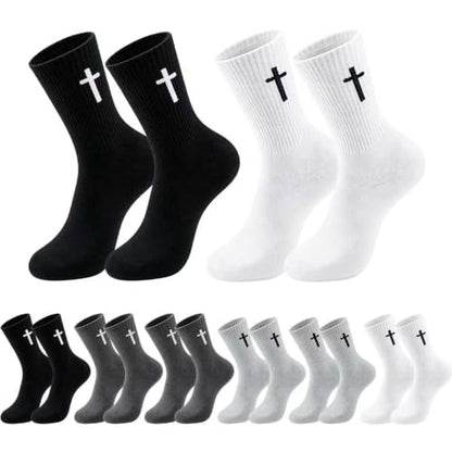 8 Pairs Cross Socks, Christian Socks for Men Women,US Size 6-12 - color: W+b+dg+lg - 8