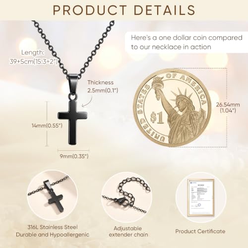 Gold Plated/Silver/Black Cross Chain Necklace Gifts for Boys Girls Son - color: black, style: For your Baptism