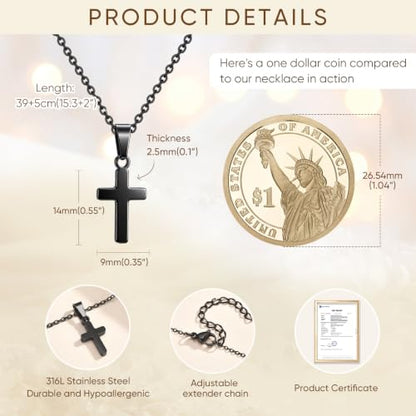Gold Plated/Silver/Black Cross Chain Necklace Gifts for Boys Girls Son - color: black, style: For your Baptism
