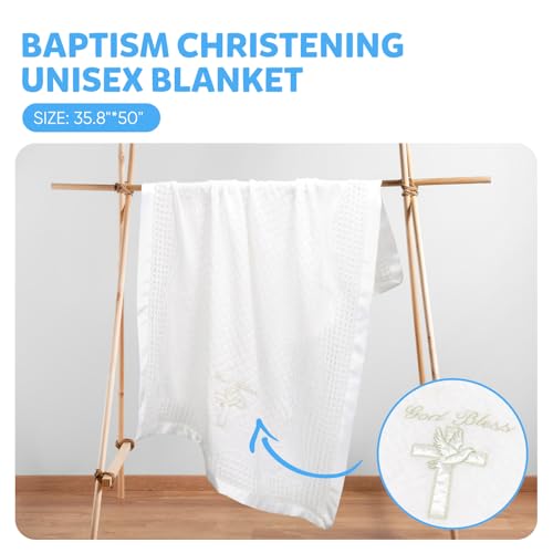 Baby Blanket for Boys Girls God Bless Easter Baptism Christening Shawl White Soft Knit Receiving Swaddle Newborn Unisex Summer Autumn Winter Nursing Cover - color: God Bless Blanket