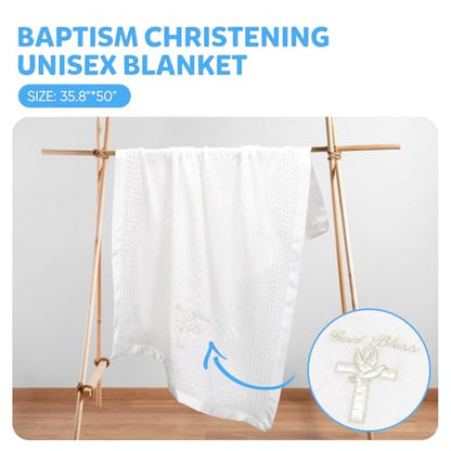 Baby Blanket for Boys Girls God Bless Easter Baptism Christening Shawl White Soft Knit Receiving Swaddle Newborn Unisex Summer Autumn Winter Nursing Cover - color: God Bless Blanket