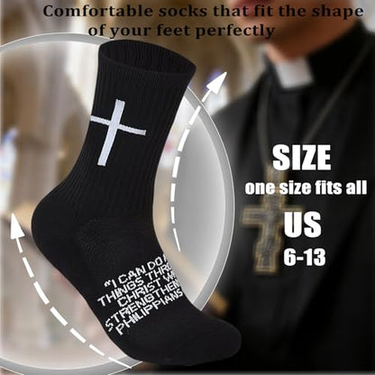 6 Pairs Christian Socks Cross Prayer Socks with Bible Verse,Christian Gift for Man Women Youth Birthday Christmas - color: 4:13-black