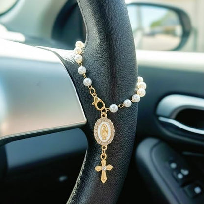 Car Rosary for Car, Steering Wheel Charm, Steering Wheel Rosary Charm Cross - style: B
