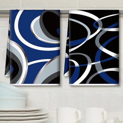 Boyiee 6 Pcs Modern Geometric Kitchen Towels - color: Black and Blue