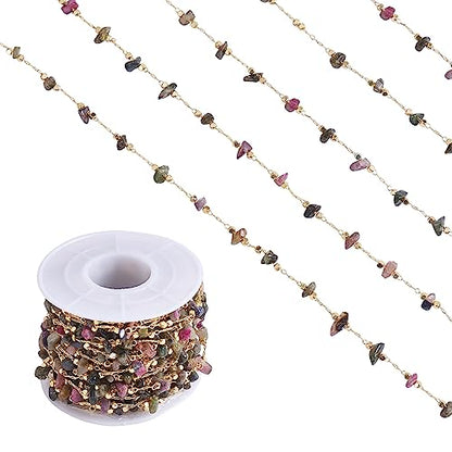 COGCHARGER Rosary Stone Beaded Chains for Necklace Making, 1Roll - color: Tourmaline