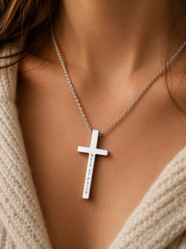 Engraved Cross Necklace for Men, Women & Boys & Girls Cross Necklace, Stainless Steel Cross Pendant Necklace, Faith & Inspiration Christian Jewelry Gift - color: Walk by Faith