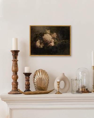KBKBART Framed Moody Floral Wall Art, Gothic Dark Flower Painting 16x24inch - color: Moody Peony, size: 24"L x 16"W