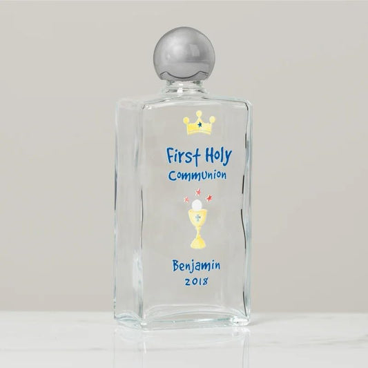 Personalized First Communion Holy Water Bottle - Laser Engraved Name & Date - color: Communion Blue
