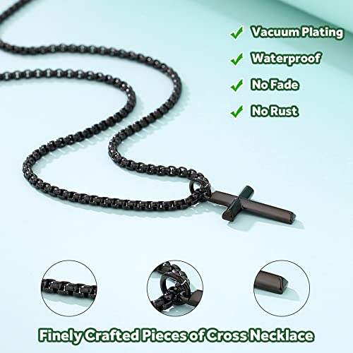 REVEMCN Christian Black Gold Silver Cross Necklace for Boys & Men, 16-22" - color: Black - 0.8'' × 0.5'' beveled cross pendant, size: 18 inches