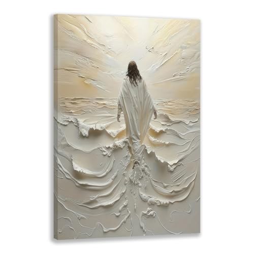 Snlihc Wrapped Canvas Jesus Walking on Water Hallway Wall Art 12x16 in - color: Water, size: 16"L x 12"W