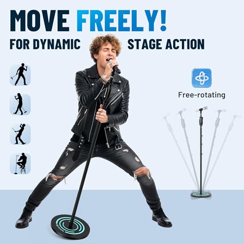 CAHAYA Microphone Stand Floor Adjustable - Mic Stand Universal with 7.12 lbs Weighted Round Metal Base Mic Stands with Phone Holder Mic Floor Stand with 2 Mic Clips and 3/8'' to 5/8'' Adapter