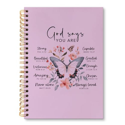 huester Christian Journal, Inspirational Christian Butterfly Church Notes Notebook Journal for Women, God Says You Are Bible Scripture Purple Journal Notebooks for Note Taking, Bible Journaling Hardcover Paper Spiral Notebook, 5.5x8.3 Inch - color: purple