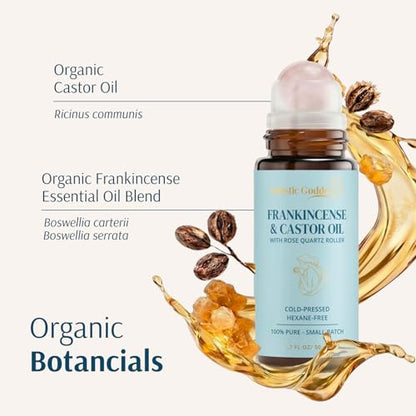 Holistic Goddess Frankincense Castor Oil Roll-On, Rose Quartz Roller, 1.7oz