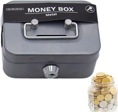 Cash Box with Key,Small Safe Key Lock Box with Portable Handle,Cash Drawer, 4.5" X 3.4" X 2.3" Mini Money Tray with Slot, Metal Security Box for Money Bank Safe Daily Coin Collection