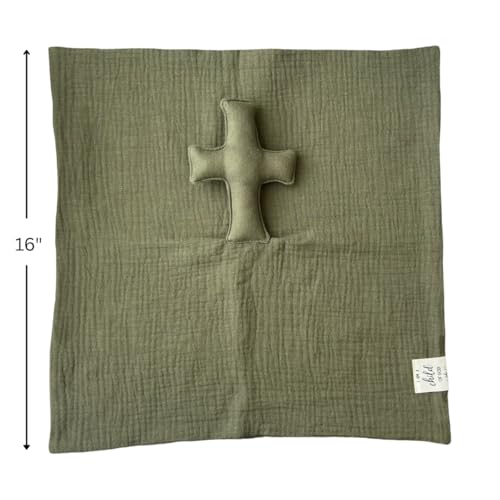 Cross Lovey, Cross Security Blanket, Christian Lovey, Christian Baby Gift, Baptism Gift, Easter Gift, Newborn Baby Gift, Blessing Blanket, Christian Gift (Olive) - color: Olive