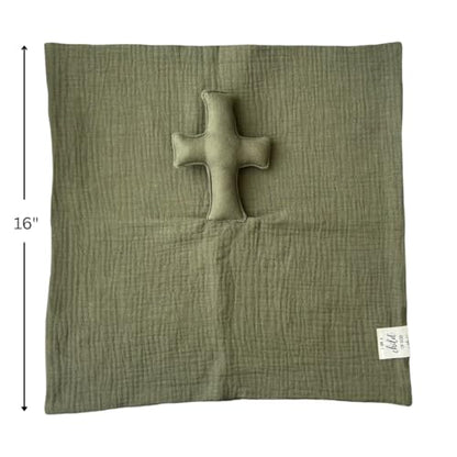 Cross Lovey, Cross Security Blanket, Christian Lovey, Christian Baby Gift, Baptism Gift, Easter Gift, Newborn Baby Gift, Blessing Blanket, Christian Gift (Olive) - color: Olive