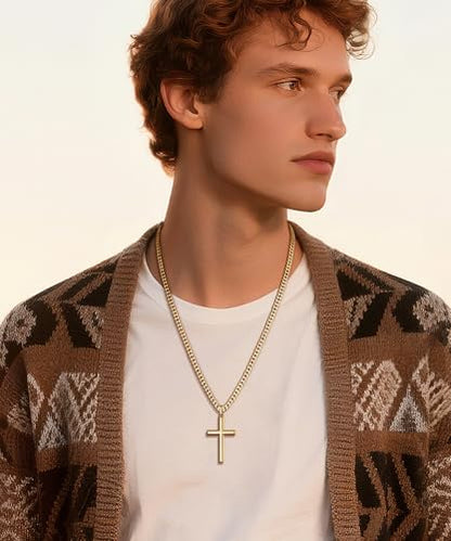 925 Sterling Silver or 18k Plated Gold Cross Necklace for Men Women - color: Gold Cross Pendant- Big