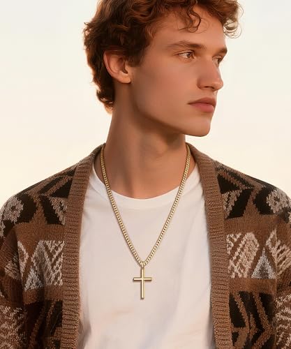 925 Sterling Silver or 18k Plated Gold Cross Necklace for Men Women - color: Gold Cross Pendant- Big
