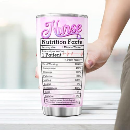Nurse Appreciation Gift 20oz Tumbler, Floral Medical Design, Stainless Steel Insulated Cup with Nutrition Facts Graphic, Ideal for RN LPN CNA Graduation Week or Thank You Present - color: Nurse Life M8