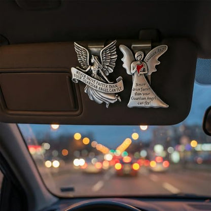2 Pcs Guardian Angel Visor Clips for Cars, Never Drive Faster Than Your Guardian Angel Can Fly Visor Clips