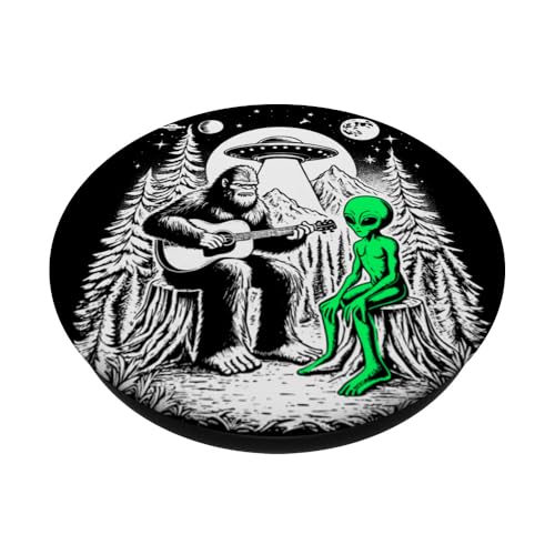 Bigfoot Plays Guitar Sasquatch Camping Big Foot UFO Alien PopSockets Adhesive PopGrip - style: Adhesive PopGrip